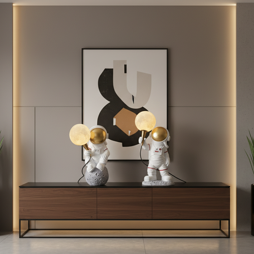 Astronaut Desk Lamp, Modern Resin Spaceman Moon Nightstand Lamp