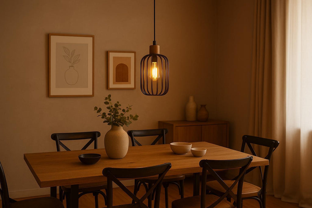 Matte Black Metal Cage Pendant Light