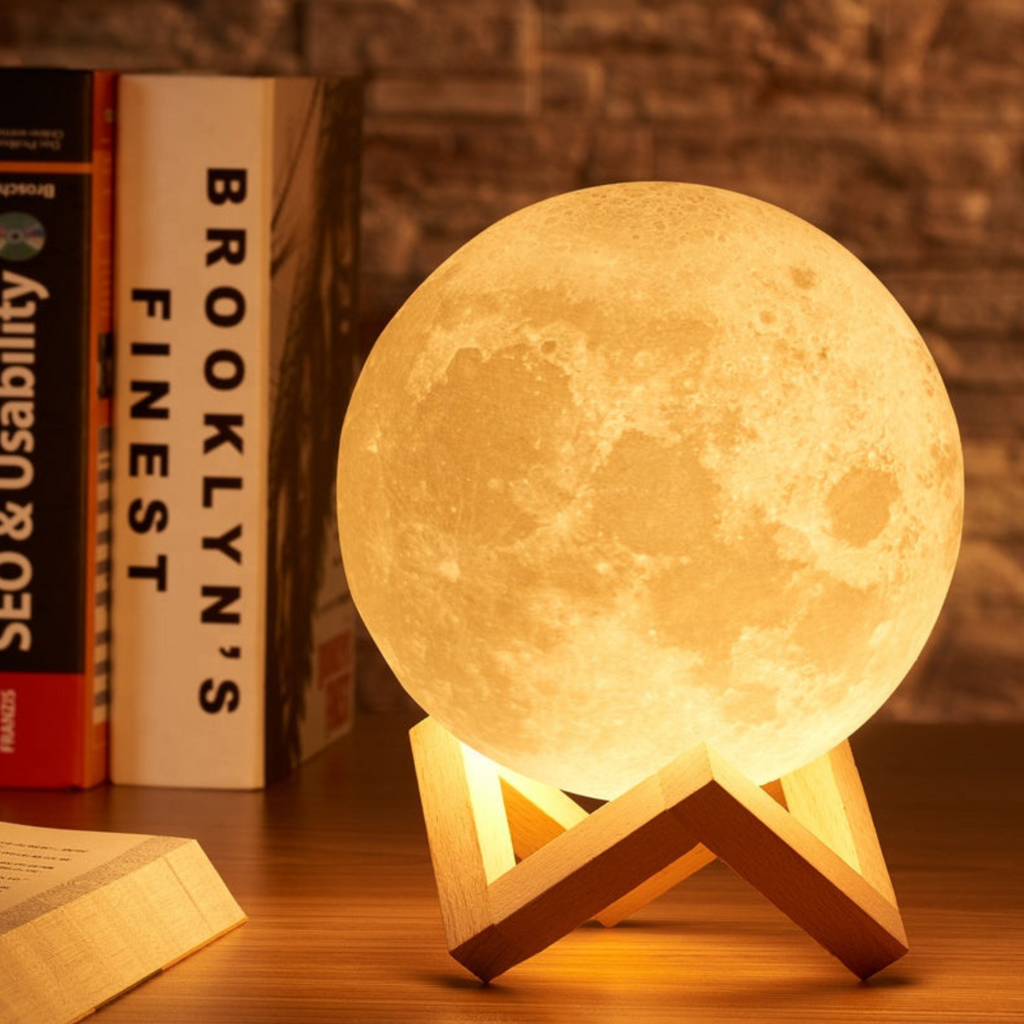 Lunar Orb Moon Lamp with Adjustable Brightness – Elegant Home Decor in Warm White, 8-Inch Diameter, USB Rechargeable 1