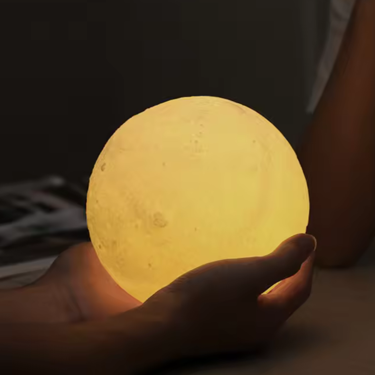 Lunar Orb Moon Lamp with Adjustable Brightness – Elegant Home Decor in Warm White, 8-Inch Diameter, USB Rechargeable 4