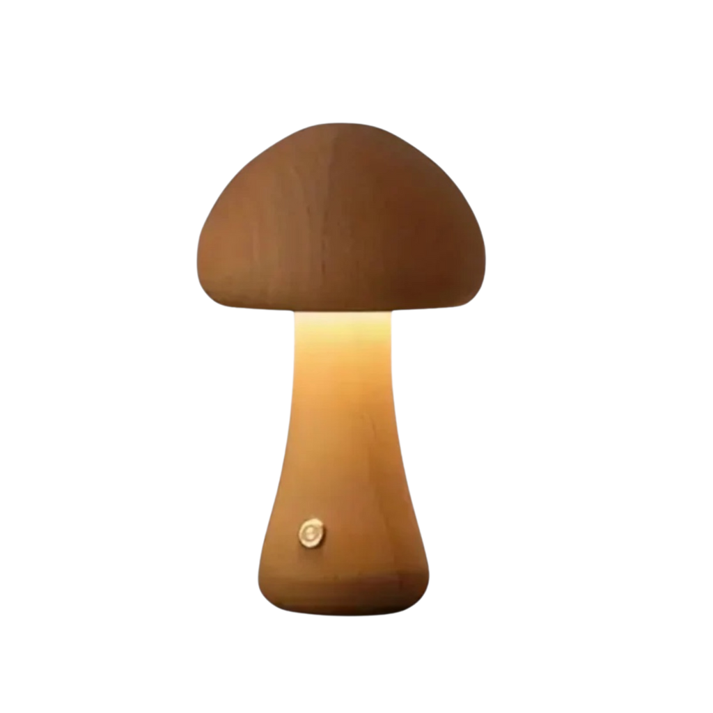 Mushroom-Inspired Table Lamp with Warm Wood Finish – Elegant Bedside Lamp for Living Room and Bedroom 0
