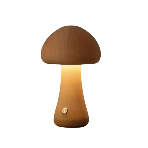 Mushroom-Inspired Table Lamp with Warm Wood Finish – Elegant Bedside Lamp for Living Room and Bedroom 0