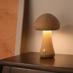 Mushroom-Inspired Table Lamp with Warm Wood Finish – Elegant Bedside Lamp for Living Room and Bedroom 1