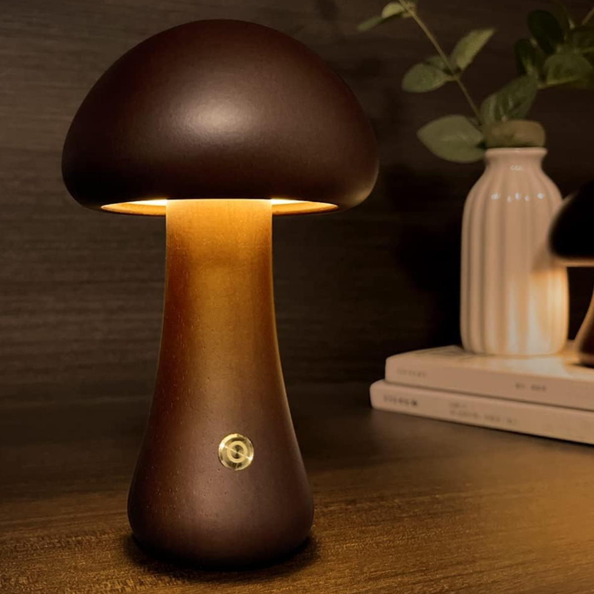 Mushroom-Inspired Table Lamp with Warm Wood Finish – Elegant Bedside Lamp for Living Room and Bedroom 8