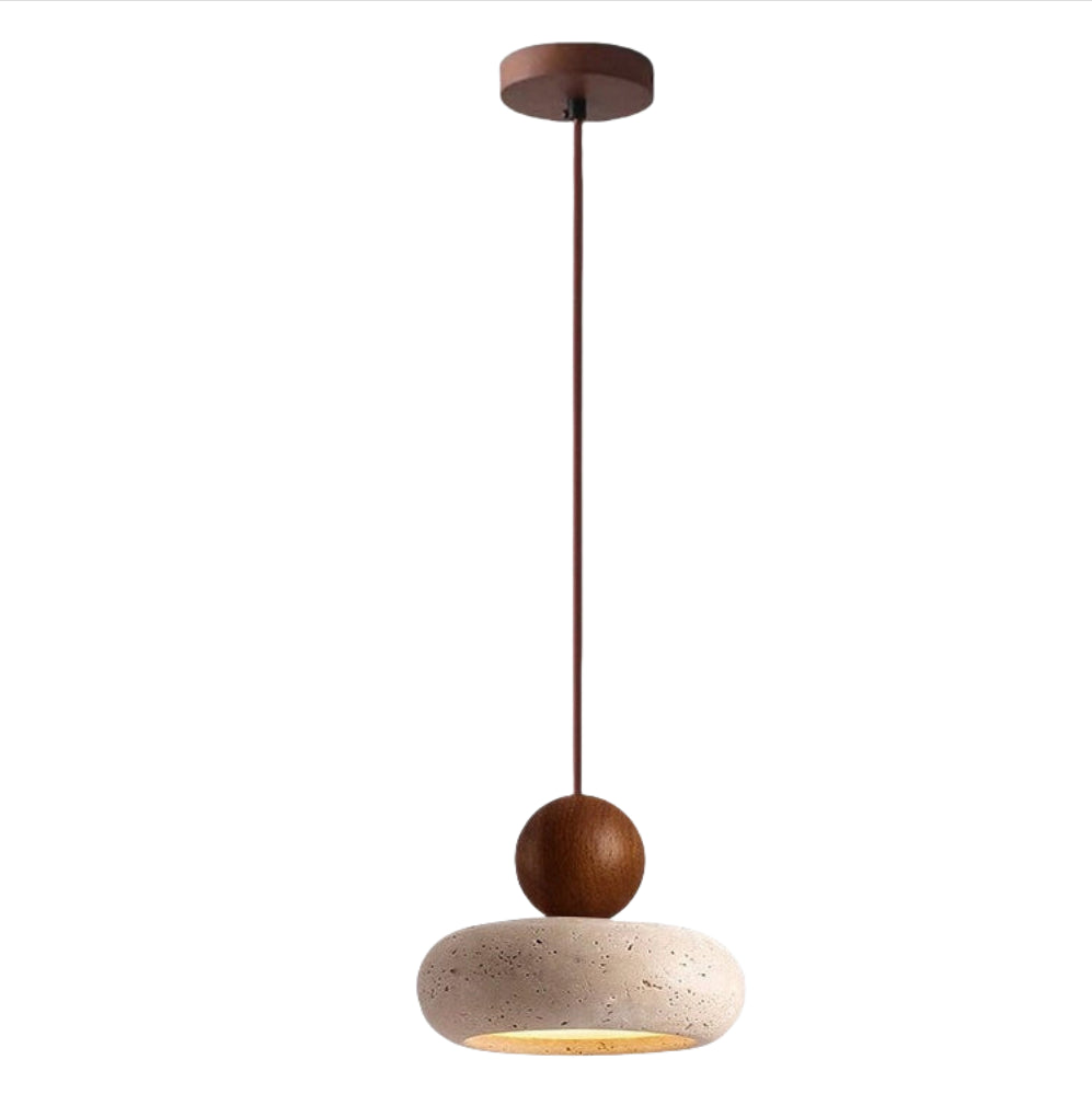 Natural Stone Travertine Pendant Light – Modern Beige Ceiling Fixture with Adjustable Height for Elegant Indoor Spaces 0