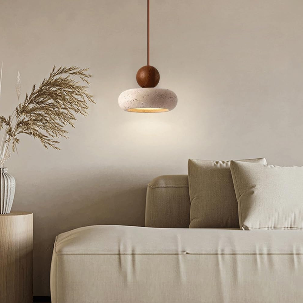 Natural Stone Travertine Pendant Light – Modern Beige Ceiling Fixture with Adjustable Height for Elegant Indoor Spaces 2