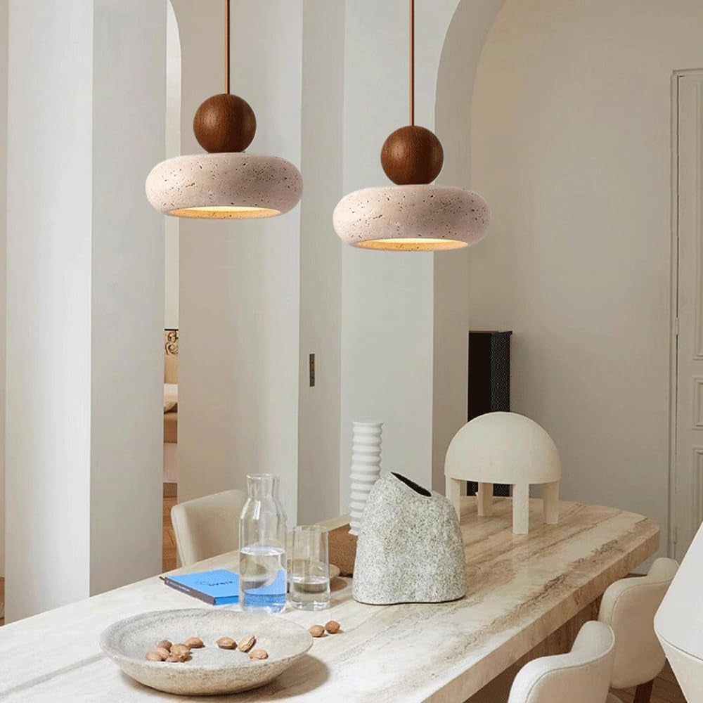 Natural Stone Travertine Pendant Light – Modern Beige Ceiling Fixture with Adjustable Height for Elegant Indoor Spaces 4