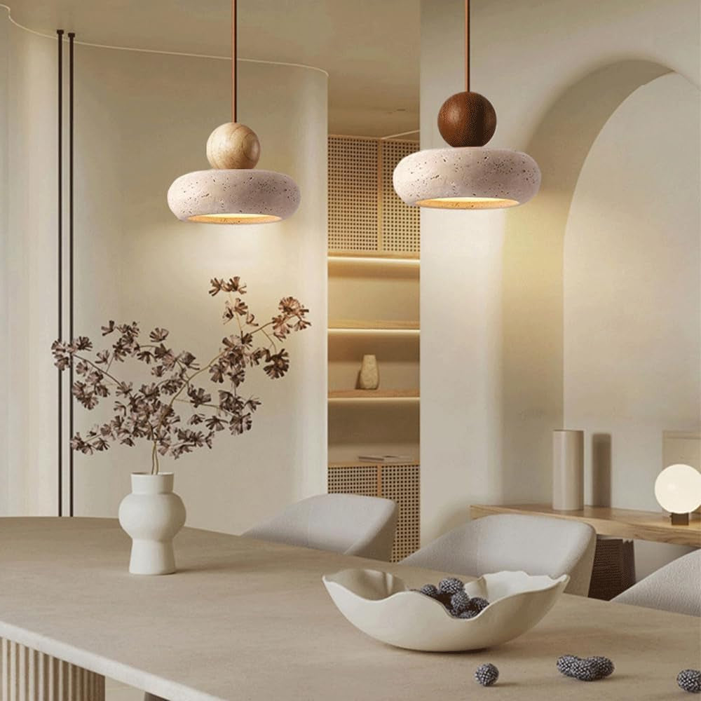 Natural Stone Travertine Pendant Light – Modern Beige Ceiling Fixture with Adjustable Height for Elegant Indoor Spaces 5