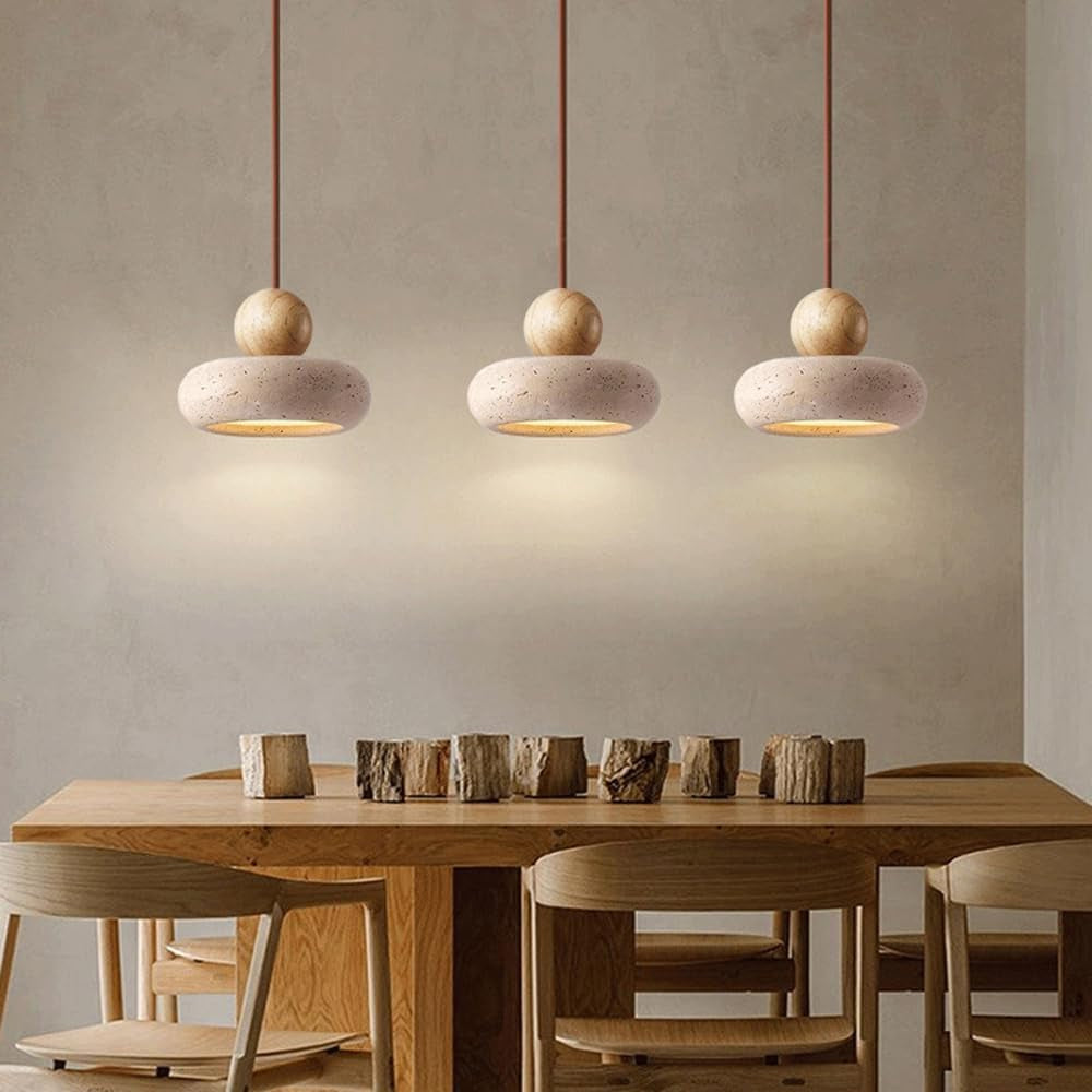 Natural Stone Travertine Pendant Light – Modern Beige Ceiling Fixture with Adjustable Height for Elegant Indoor Spaces 6